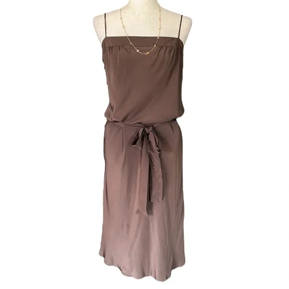 BCBGMAX Brown Silk Slip Dress with Belt - Picture 11 of 11